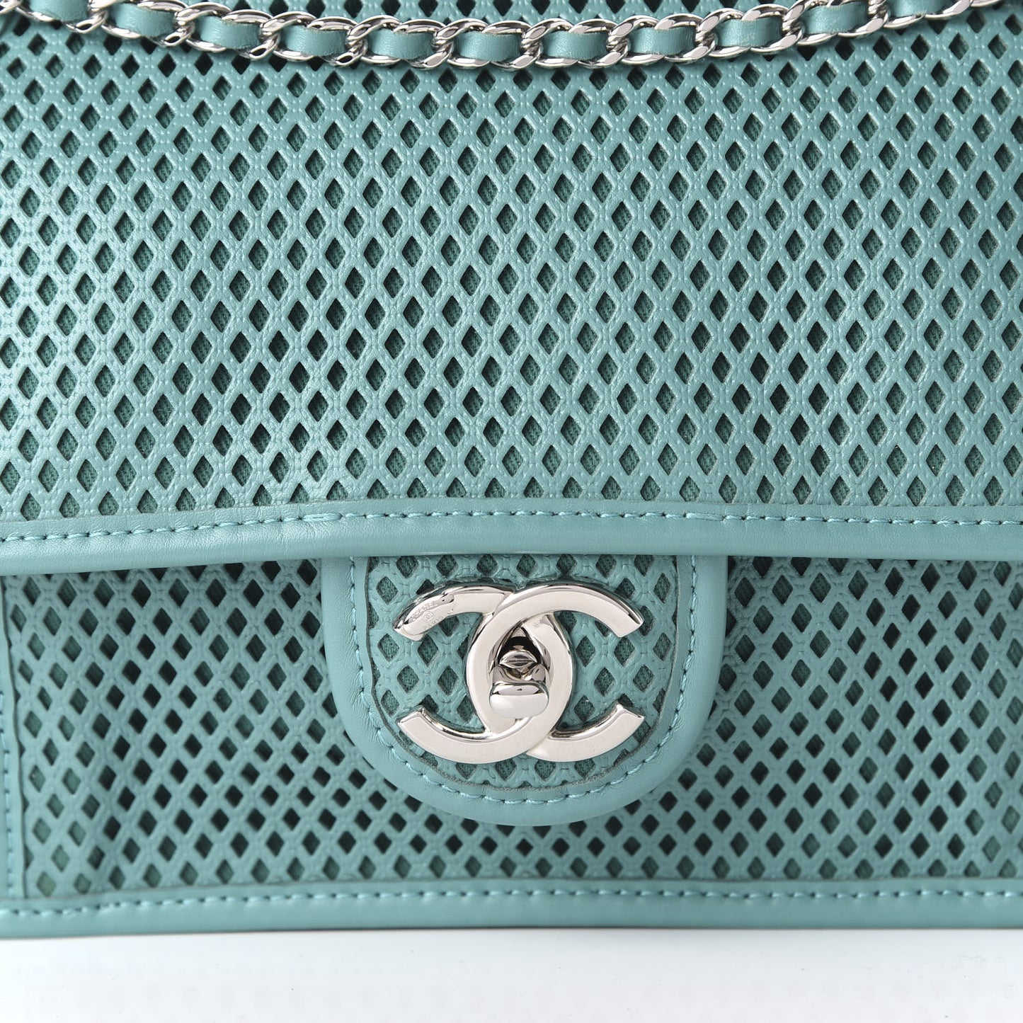 Perforated Calfskin Small Up In The Air Flap Green