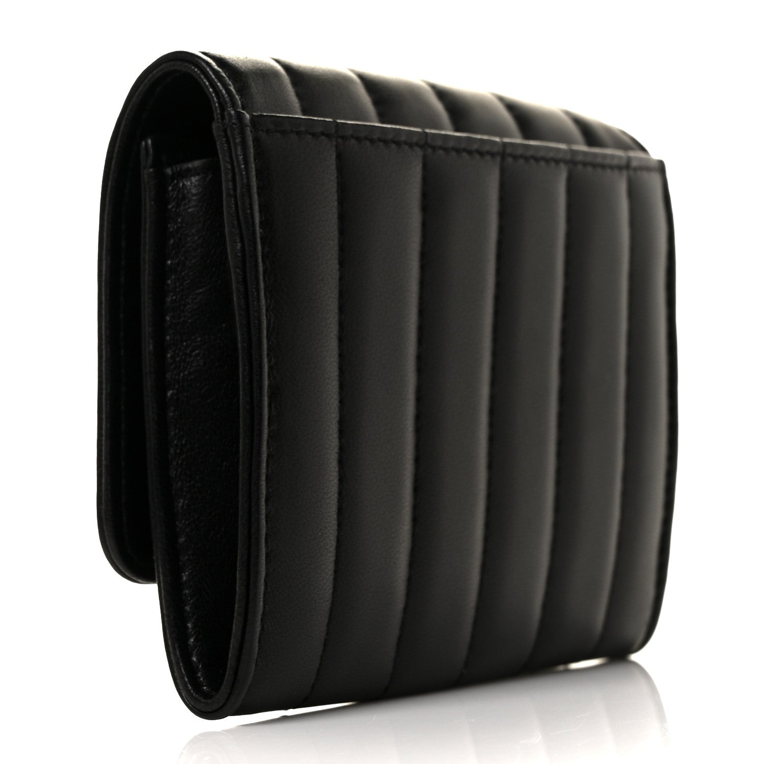 Saint Laurent Lambskin Matelasse Monogram Vicky Tri-Fold Wallet Black 3 of 9