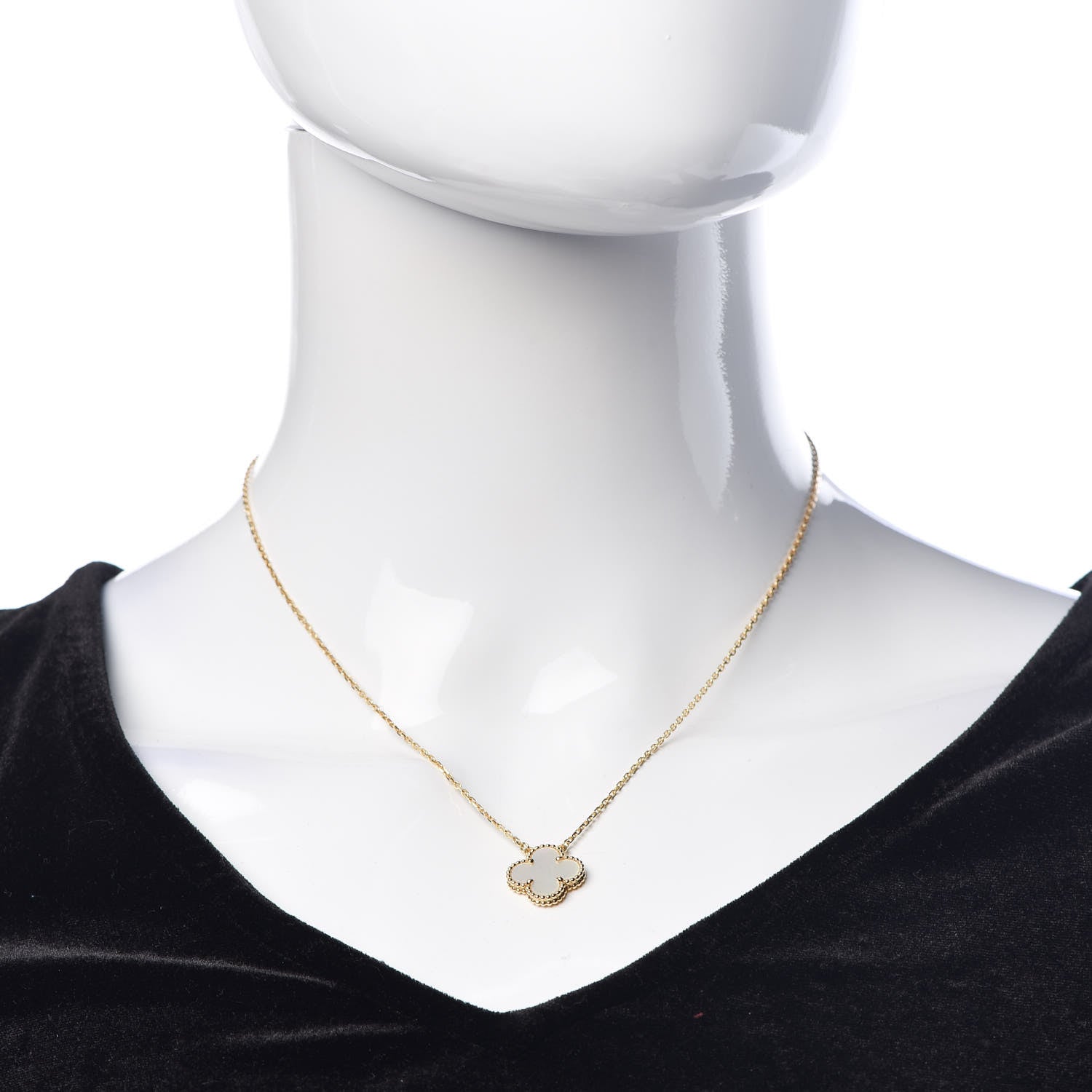 Van Cleef & Arpels 18K Yellow Gold Mother of Pearl Vintage Alhambra Pendant Necklace 2 of 6