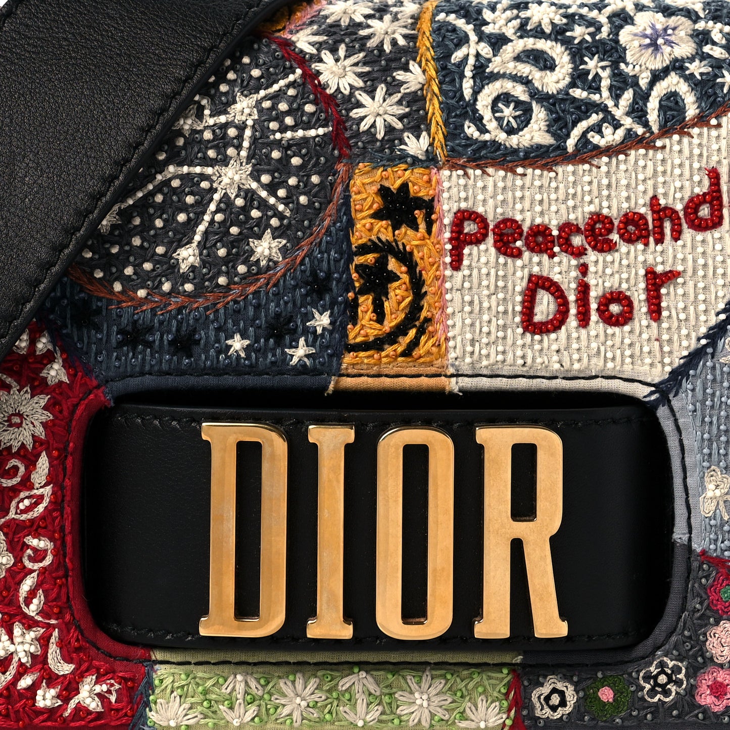 Canvas Embroidered Peace and Love Dio(r)evolution Flap Bag Multicolor