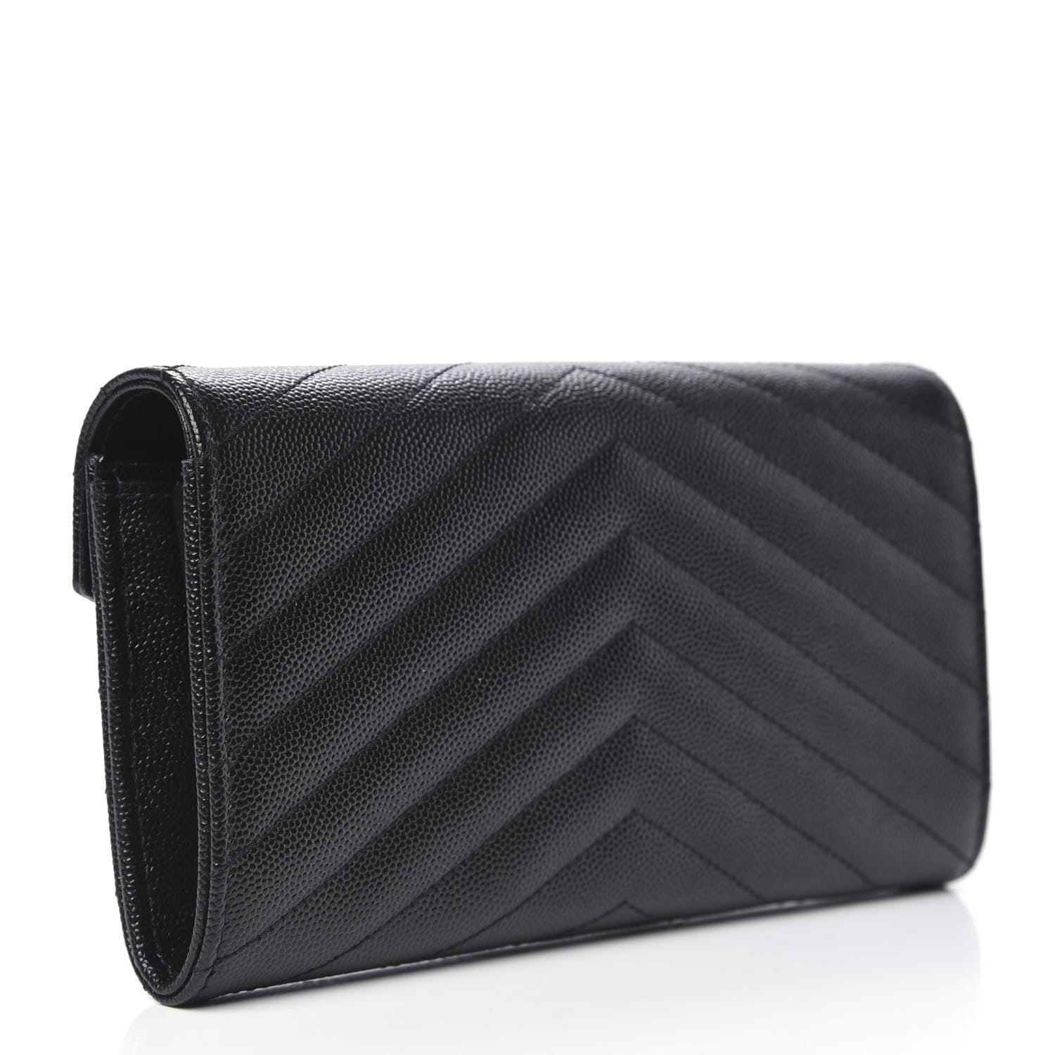 Saint Laurent Grain De Poudre Matelasse Chevron Monogram Flap Wallet Black 3 of 10