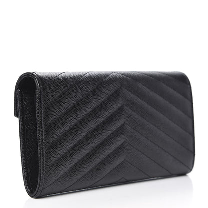 Saint Laurent Grain De Poudre Matelasse Chevron Monogram Flap Wallet Black 3 of 10