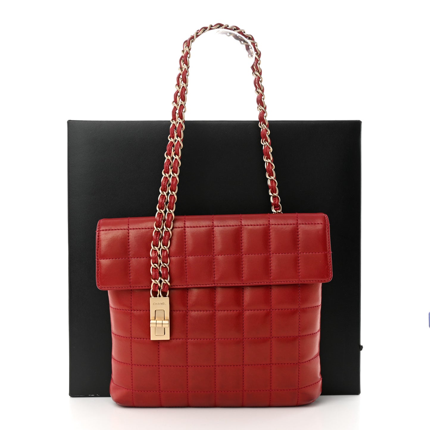 Lambskin Chocolate Bar Mademoiselle Flap Shoulder Bag Red