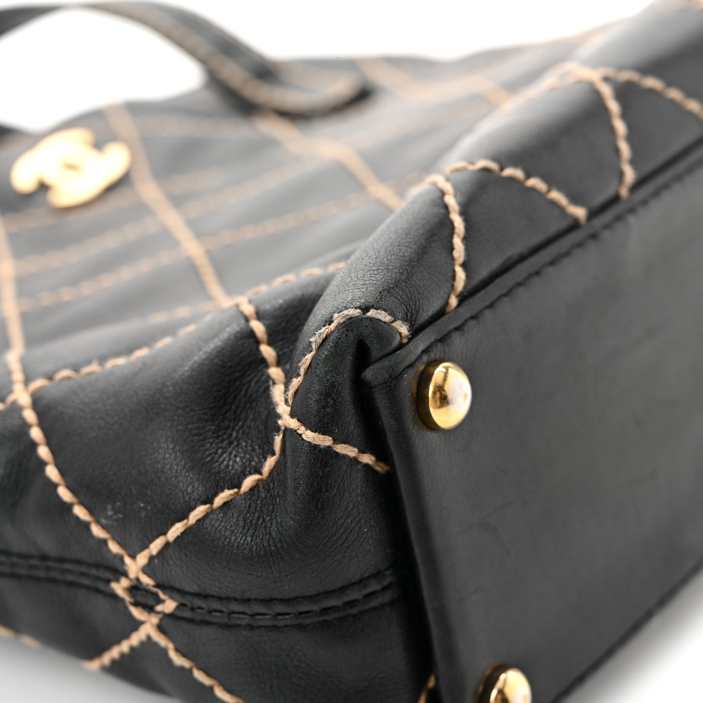 Calfskin Stitch Small Surpique Tote Black