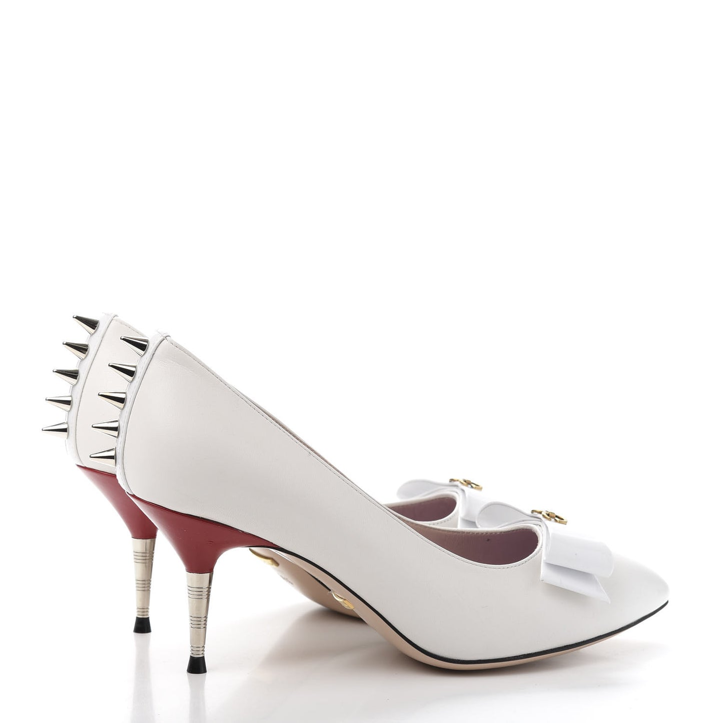 Calfskin GG Bow Sadie Spike Mid Heel Pumps 36.5 White