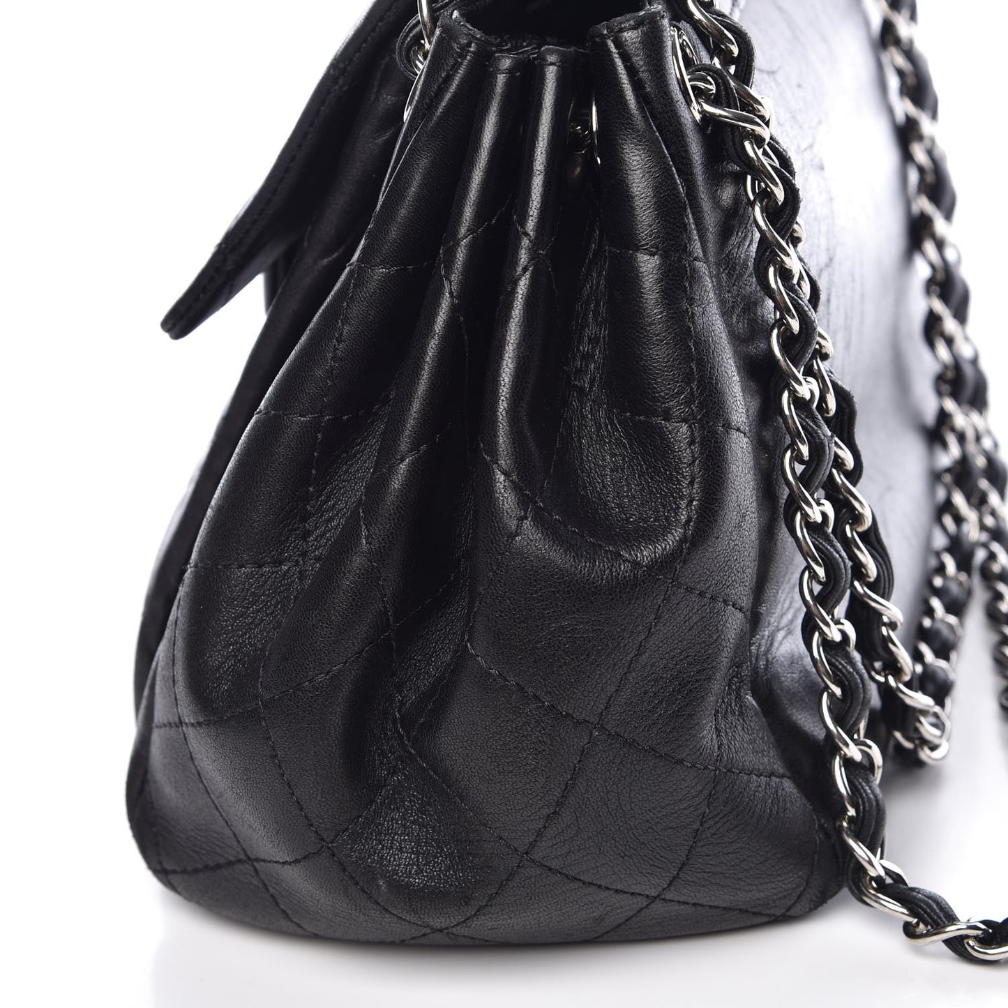 Lambskin Quilted CC Accordion Shopping Bag Black