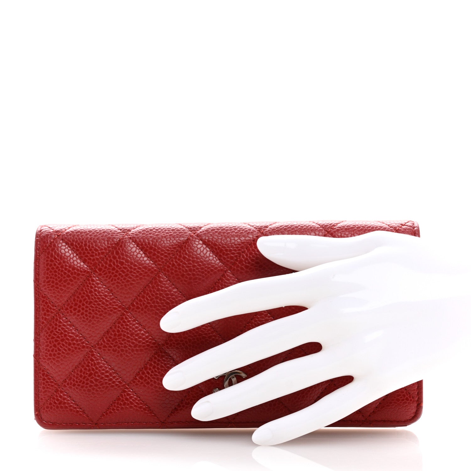 Chanel Caviar Quilted Yen Wallet Red 2 of 12