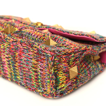 Valentino Garavani Wool Woven Large Roman Stud Shoulder Bag Multicolor Feminine Pink 8 of 8