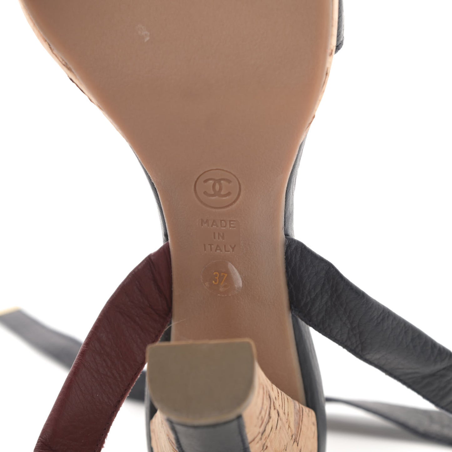 Calfskin Cork CC Ankle Strap Sandals 37.5 Black