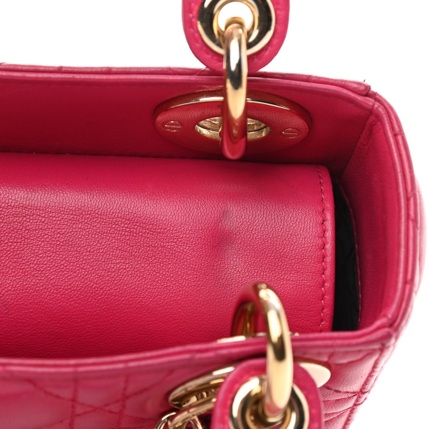 Lambskin Cannage Mini Lady Dior Fuchsia