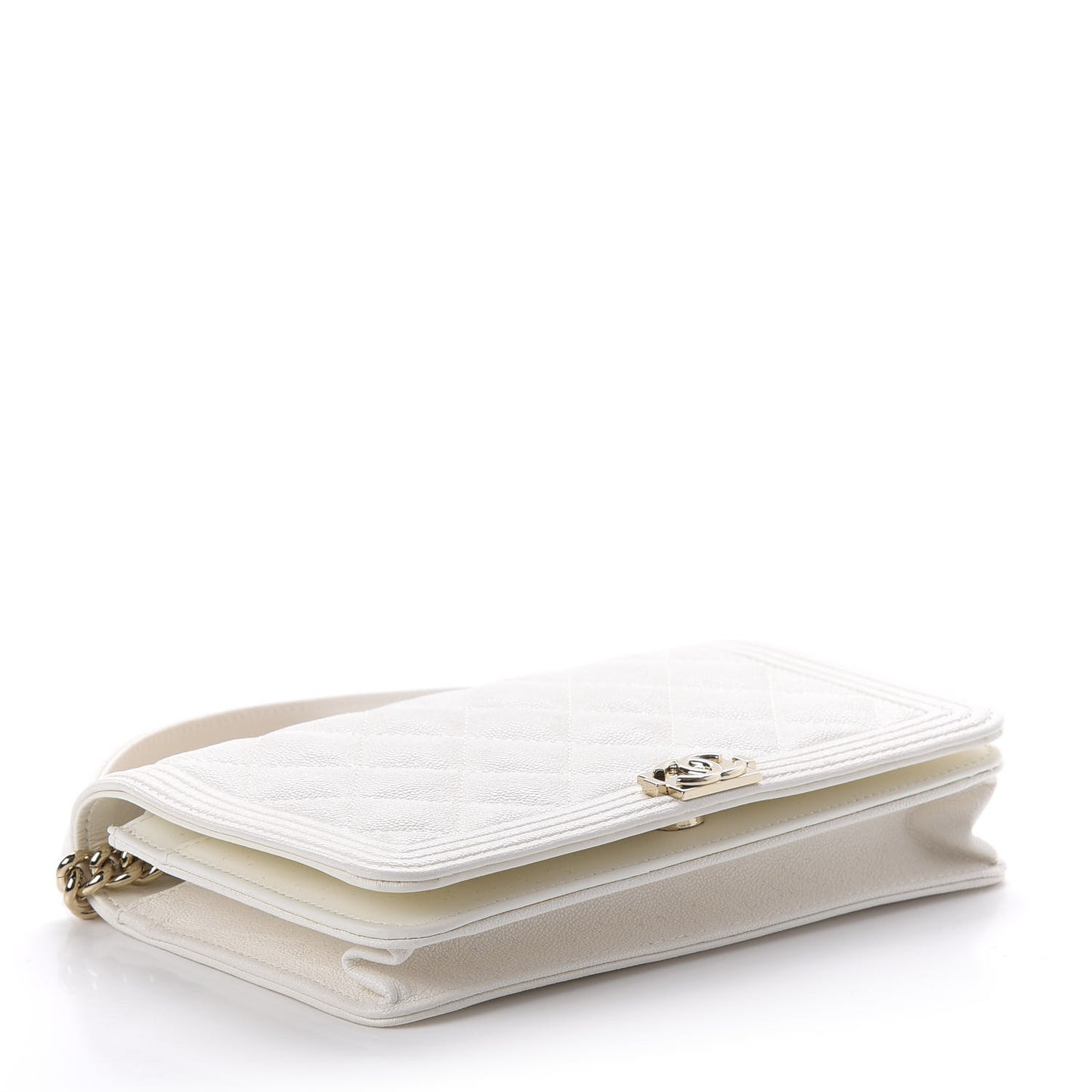 Caviar Quilted Boy Wallet On Chain WOC White