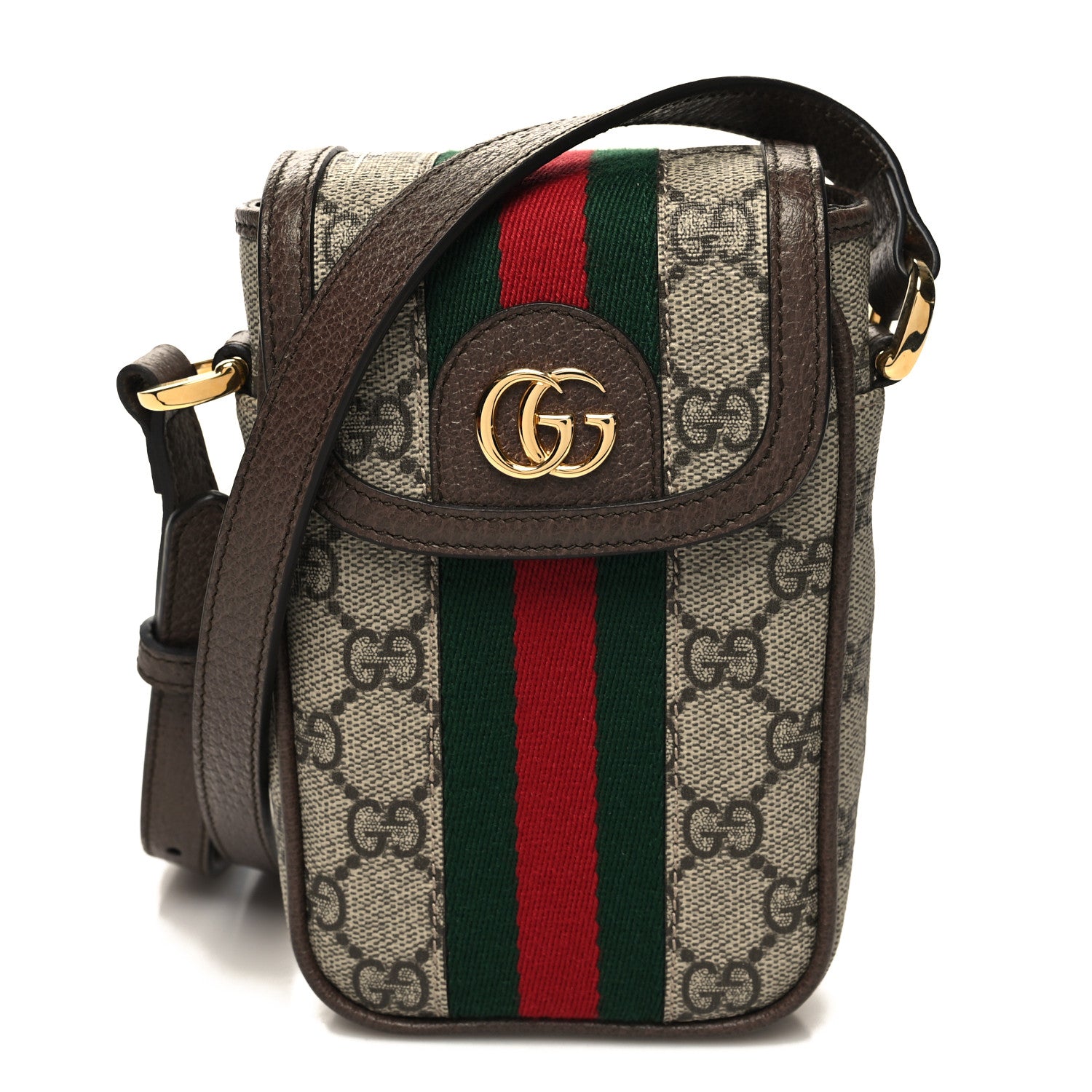 Gucci GG Supreme Monogram Web Ophidia Phone Crossbody Bag Beige New Acero 1 of 11