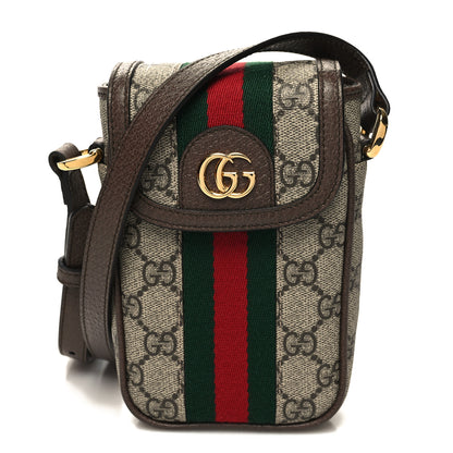 Gucci GG Supreme Monogram Web Ophidia Phone Crossbody Bag Beige New Acero 1 of 11
