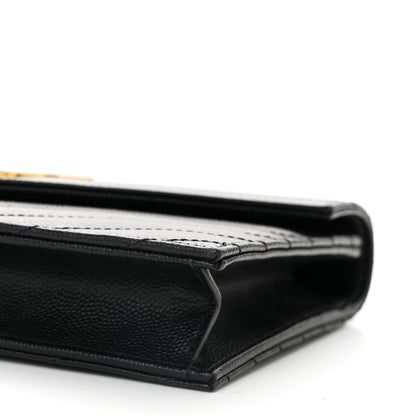 Saint Laurent Grain De Poudre Matelasse Chevron Monogram Envelope Chain Wallet Black 10 of 11