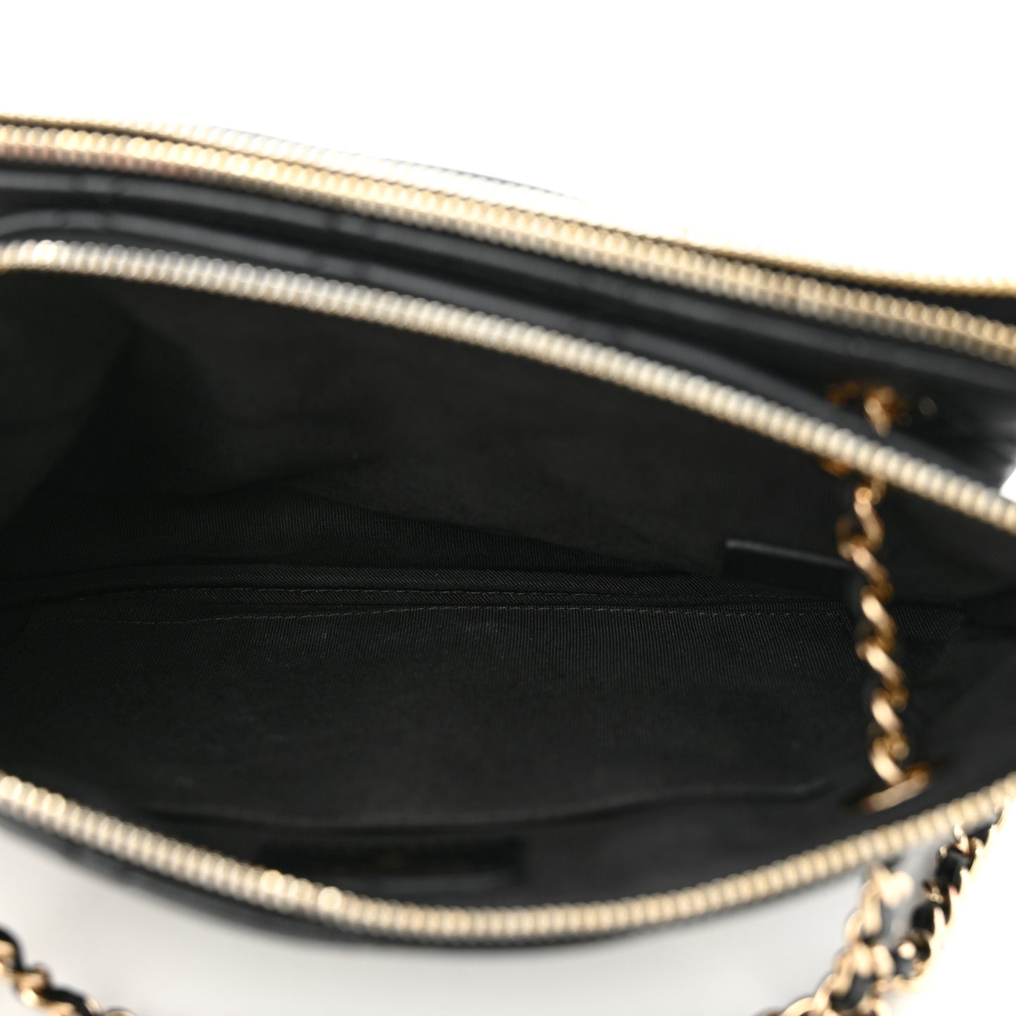 Shiny Lambskin Quilted Medium Double Case With Strap Black