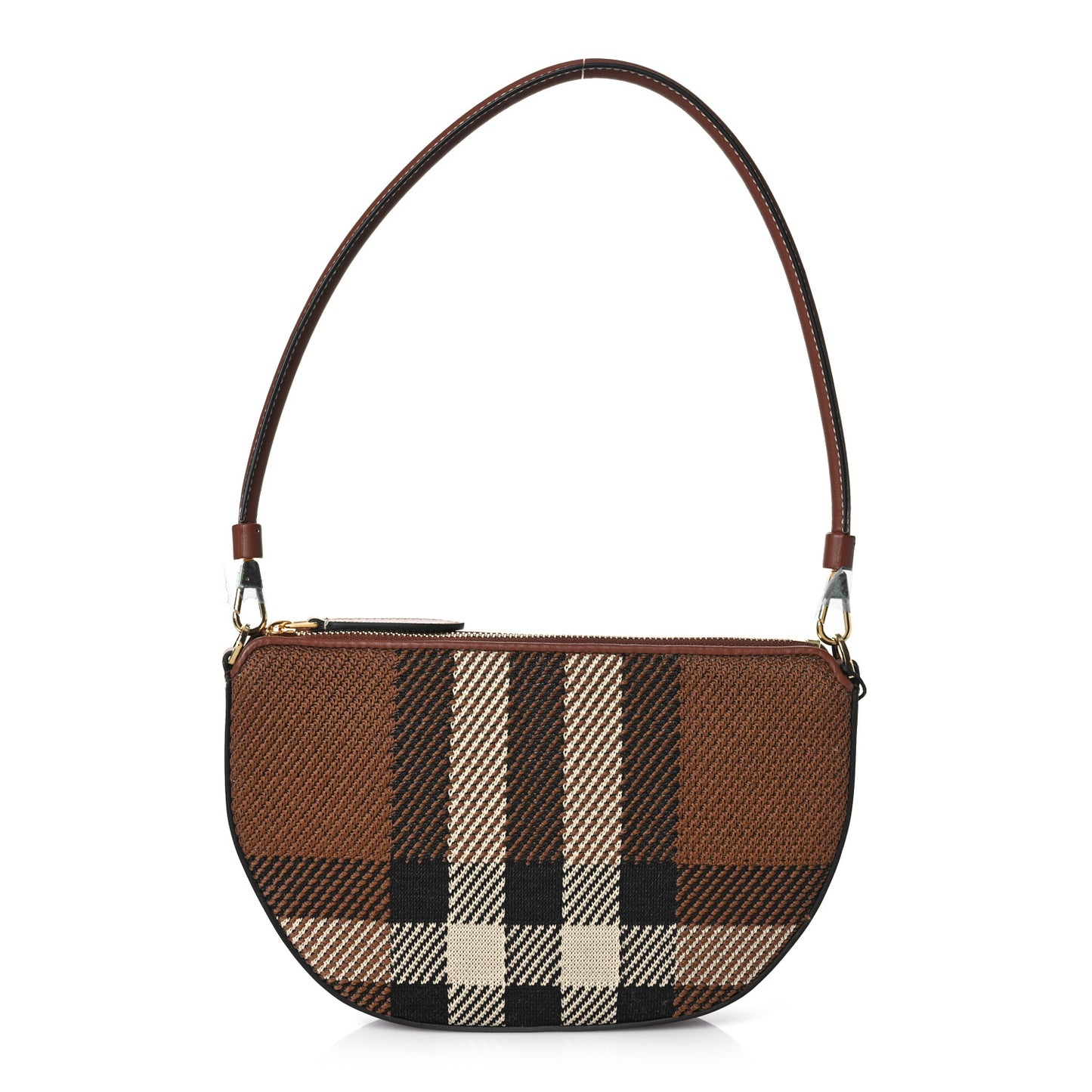 Canvas Calfskin Check Knitted Small Olympia Birch Brown