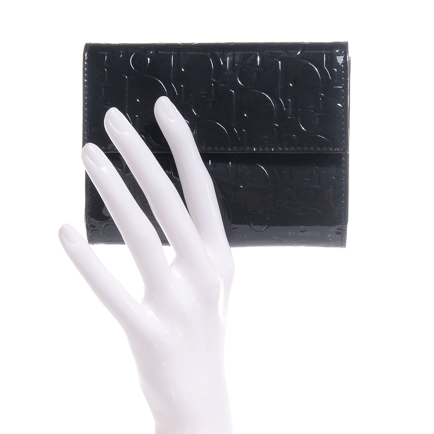 Christian Dior Patent Ultimate Compact Wallet Gris Fonce 2 of 7