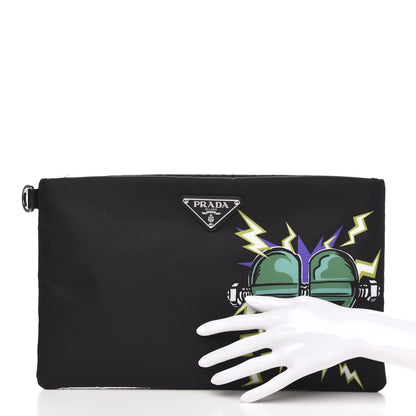 Prada X UNIVERSAL STUDIOS Tessuto Nylon Frankenstein Heart Pouch Black Smeraldo 2 of 10