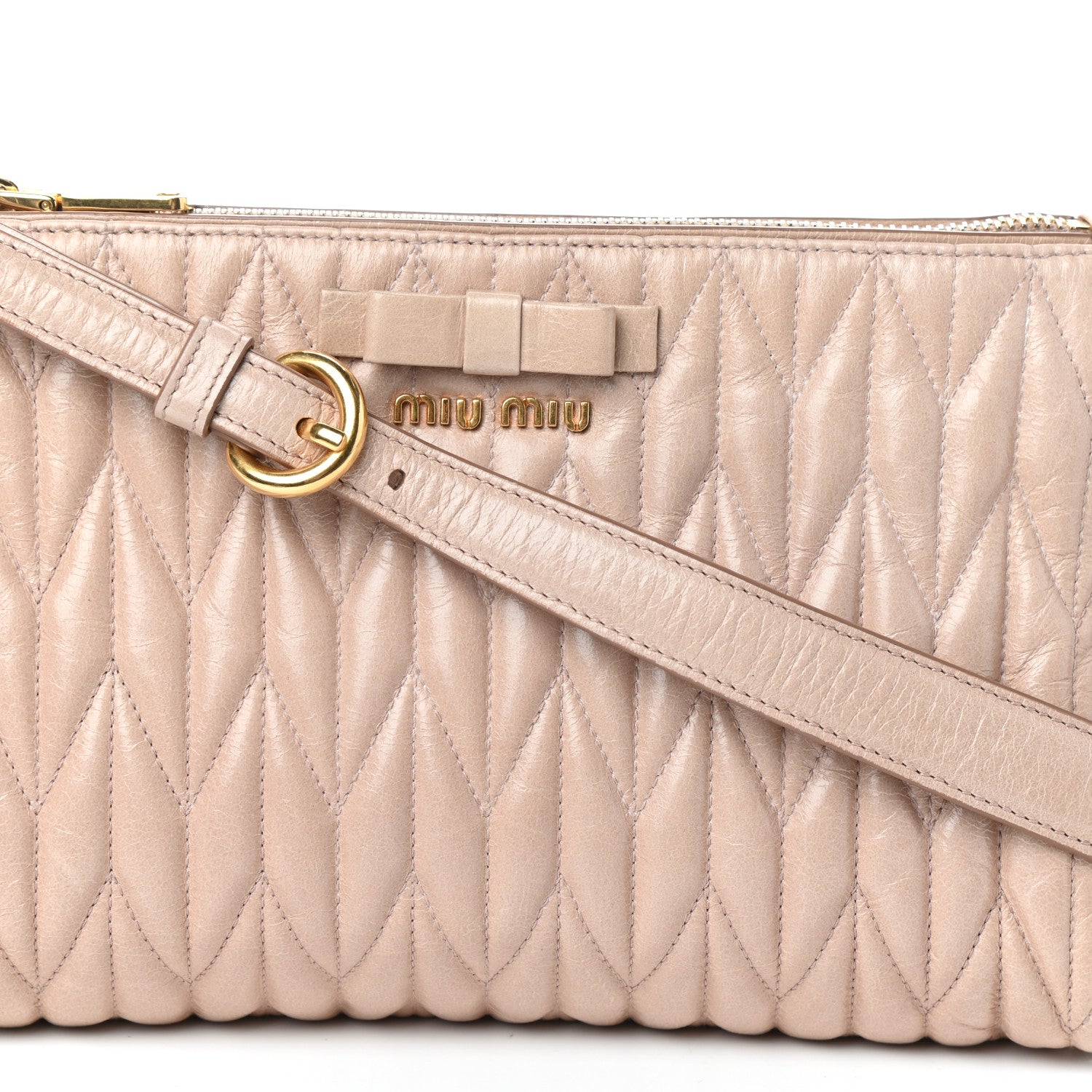Miu Miu Vitello Lux Matelasse Bow Shoulder Bag Cipria 7 of 9