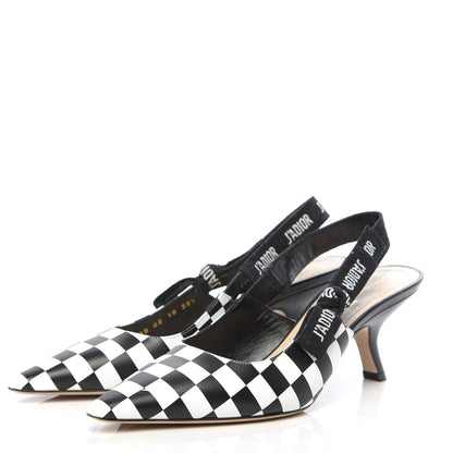 Christian Dior Calfskin Ribbon Checker Print J'Adior Slingback 65mm Pumps 38.5 Black White 3 of 11