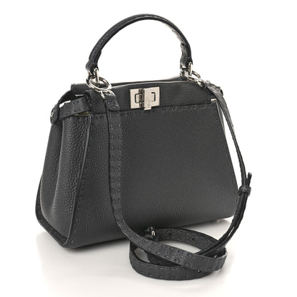 Fendi Cuoio Romano Selleria Bi-Color Mini Peekaboo Iconic Satchel Asfalto Latte 3 of 9