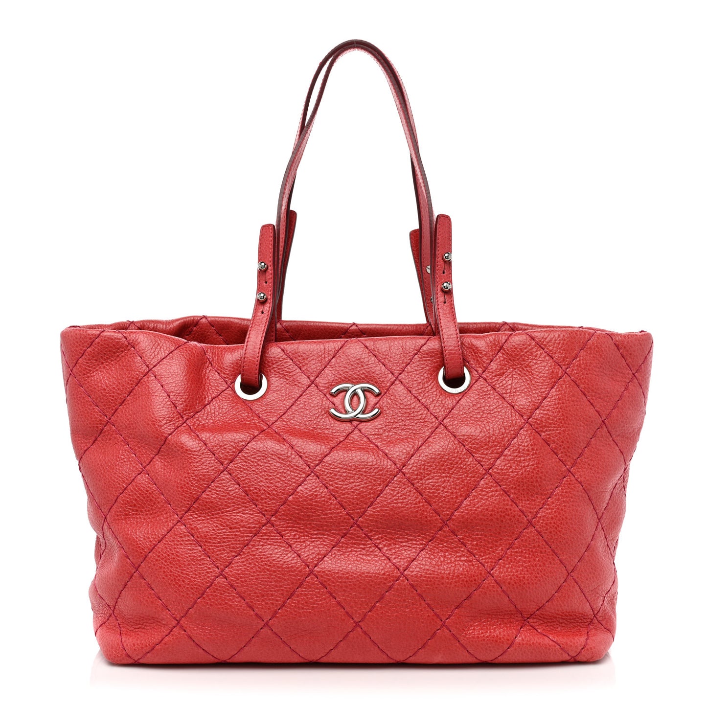 Glazed Calfskin Large On The Road Tote Red