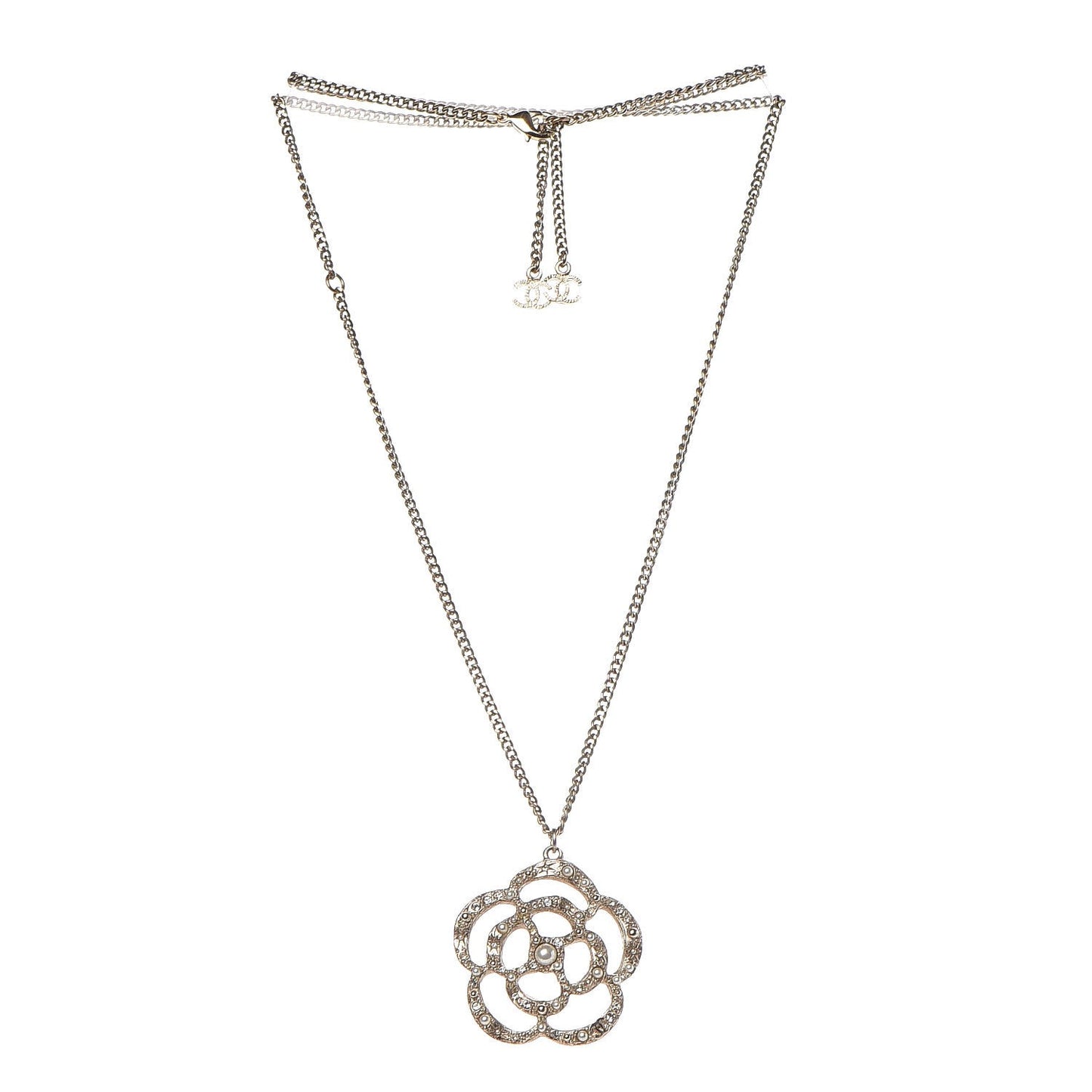 Crystal Pearl Camellia Necklace Gold