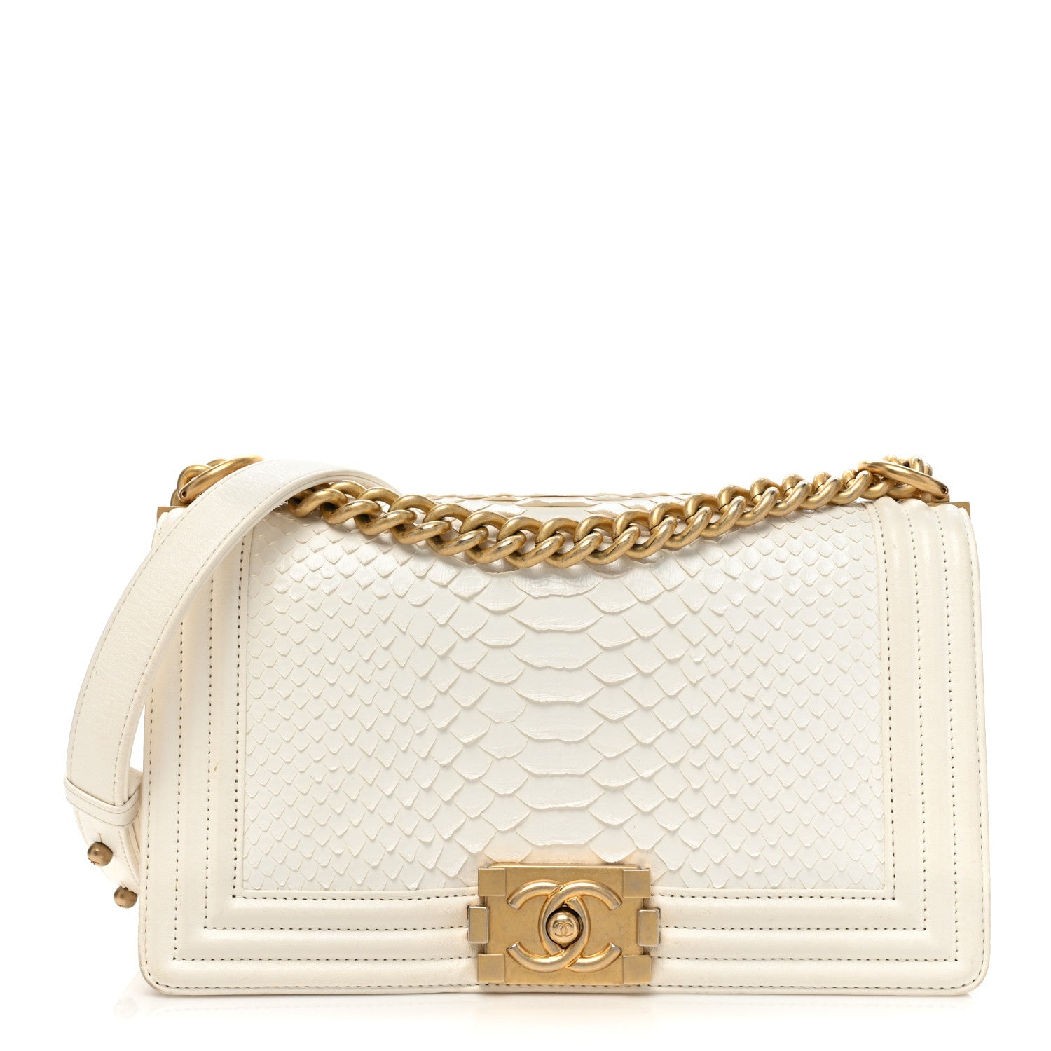 Chanel Snakeskin Medium Boy Flap White 1 of 19