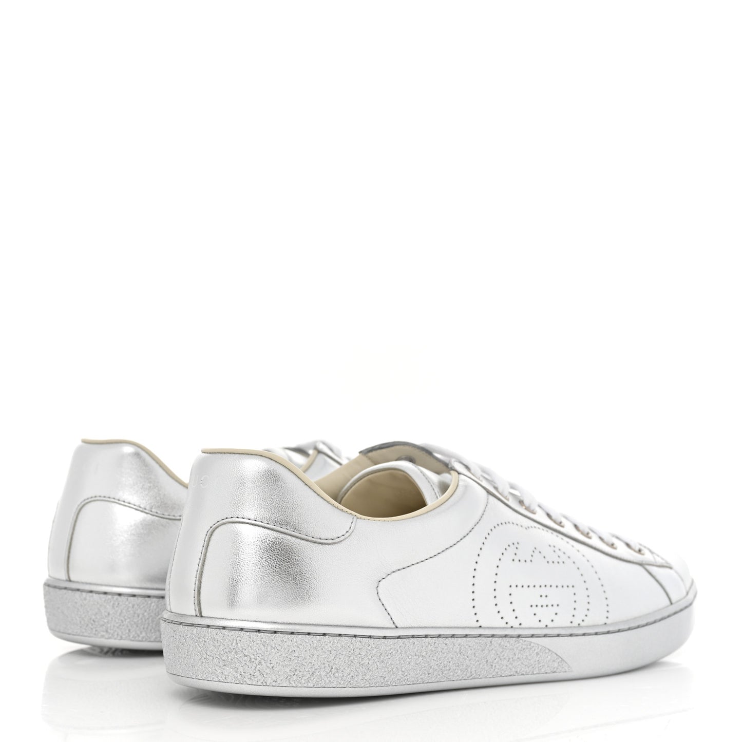 Metallic Nappa Interlocking G Perforated Mens Ace Sneakers 11.5 Argento