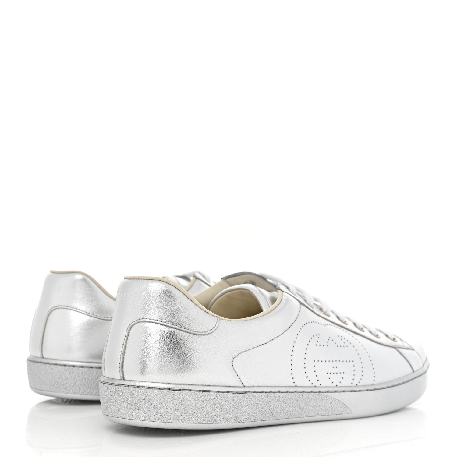 Gucci Metallic Nappa Interlocking G Perforated Mens Ace Sneakers 11.5 Argento 4 of 8