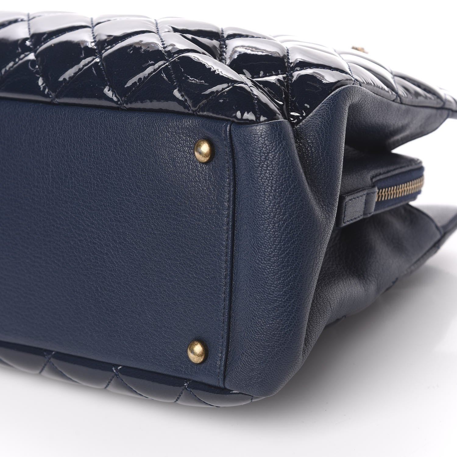 Chanel Patent Goatskin Quilted Small CC Eyelet Tote Blue 9 of 10