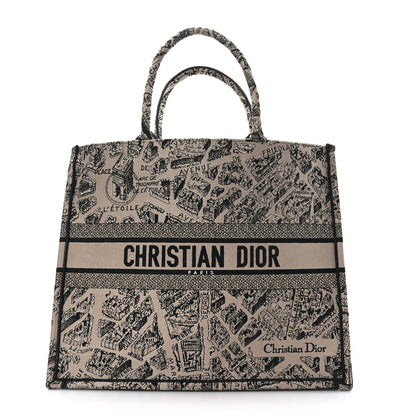 Christian Dior Canvas Embroidered Large Plan De Paris Book Tote Beige Black 1 of 9