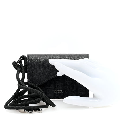 Christian Dior Oblique Jacquard Grained Calfskin Saddle Card Holder On Strap Black 2 of 9