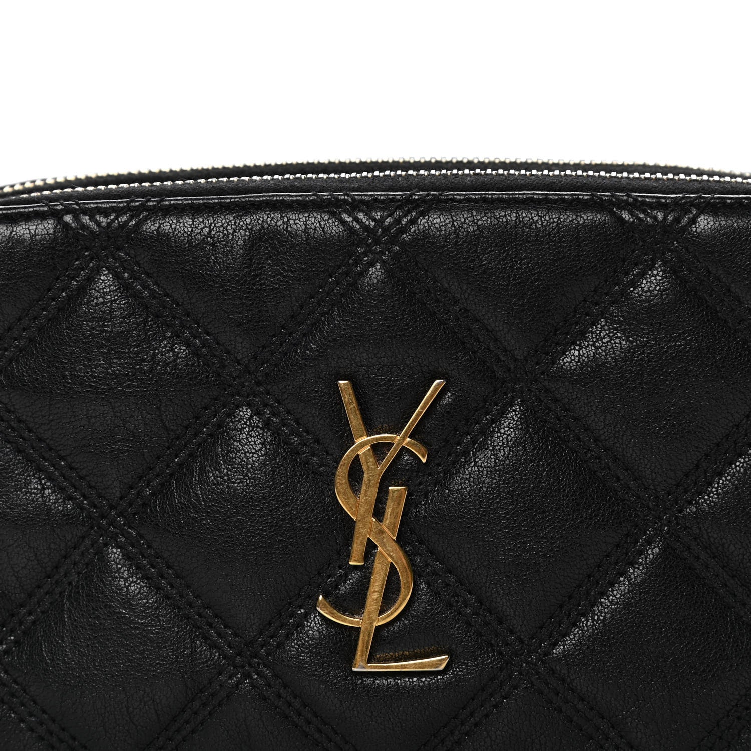Saint Laurent Grained Lambskin Quilted Mini Becky Double Zip Bag Black 7 of 14