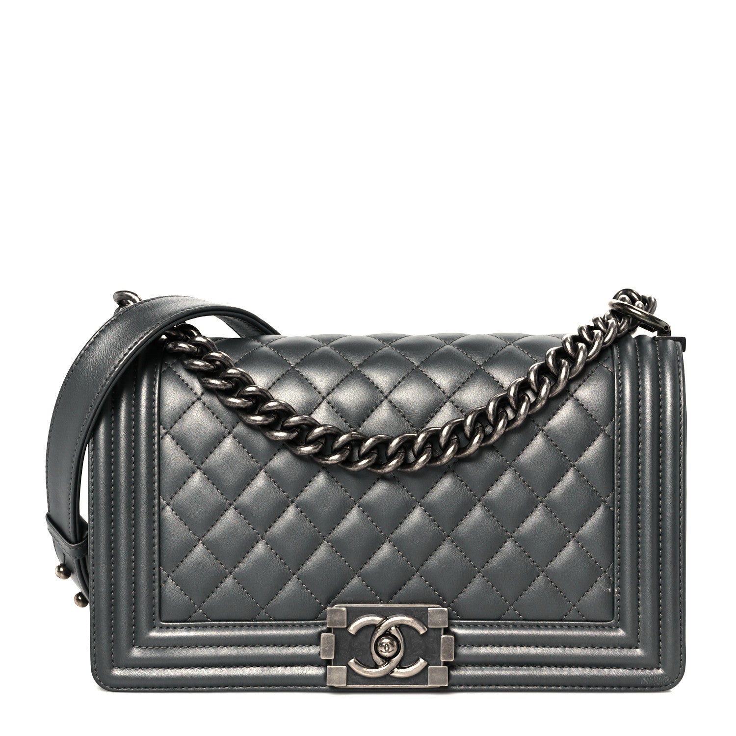 Chanel Metallic Calfskin Quilted Medium Boy Flap Dark Silver 1 of 10
