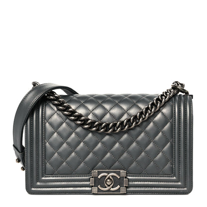 Chanel Metallic Calfskin Quilted Medium Boy Flap Dark Silver 1 of 10