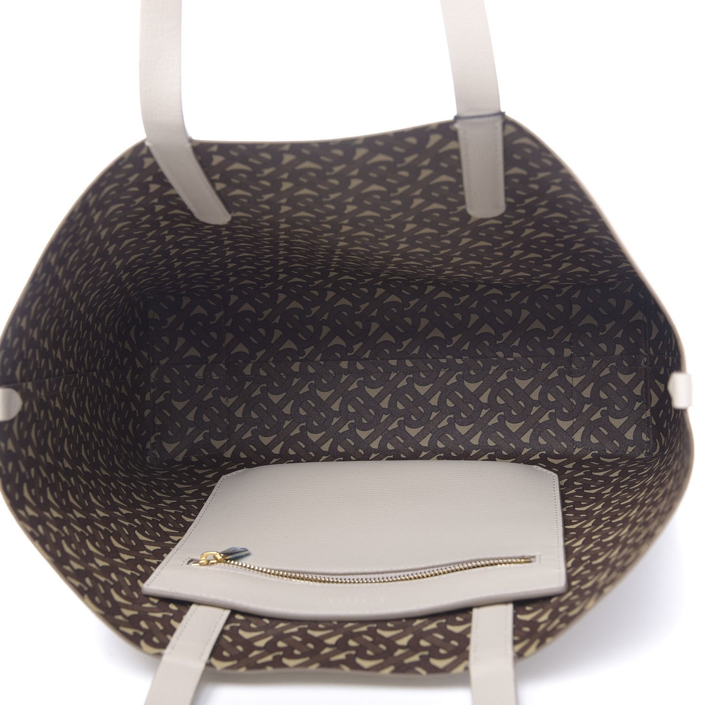 Calfskin TB Motif Embossed Medium Tote Limestone