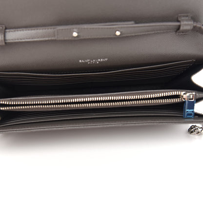 Saint Laurent Grain De Poudre Matelasse Chevron Monogram Chain Wallet Earth 5 of 8