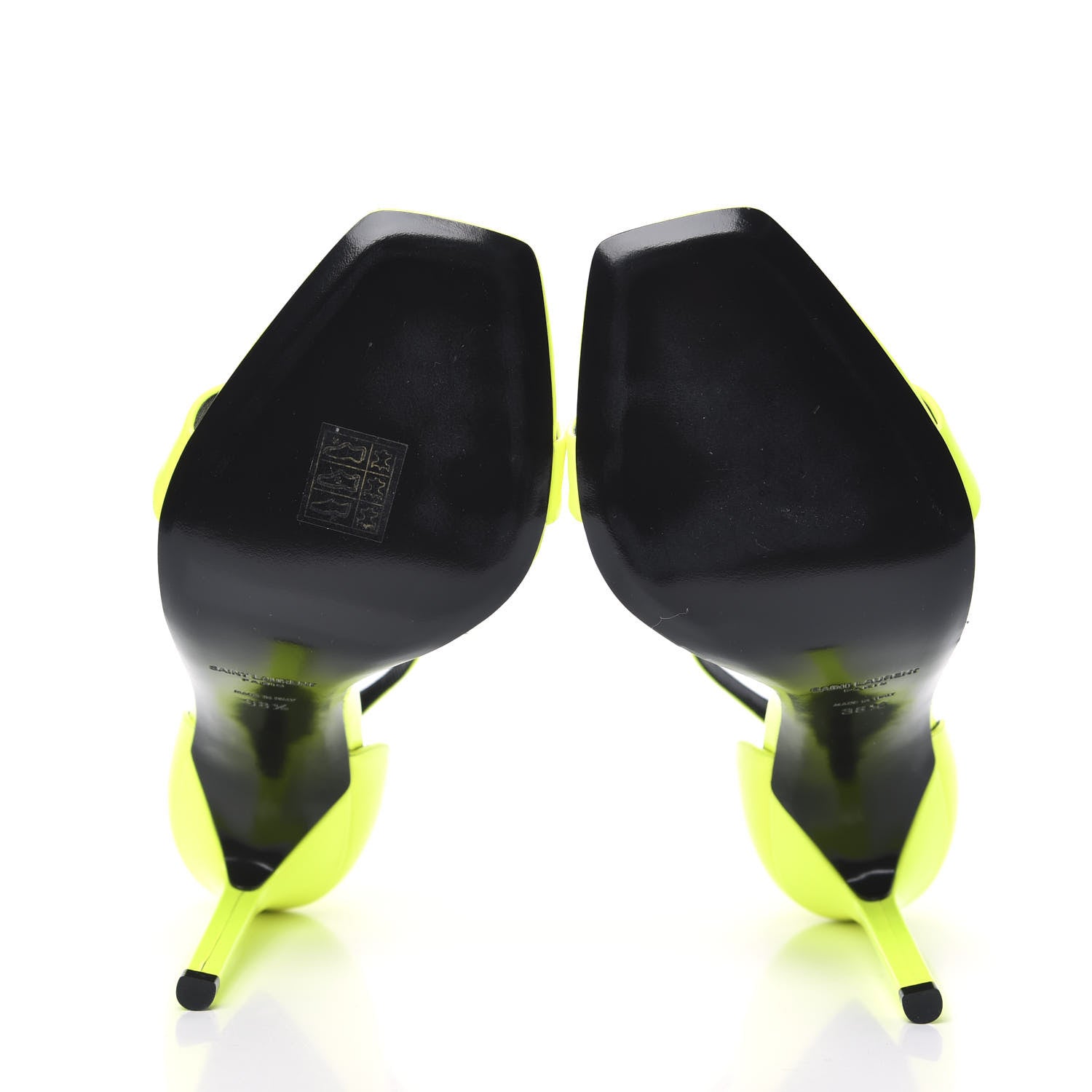 Saint Laurent Patent Calfskin Amber 105 Ankle Strap Sandals 38.5 Yellow Fluo 6 of 9