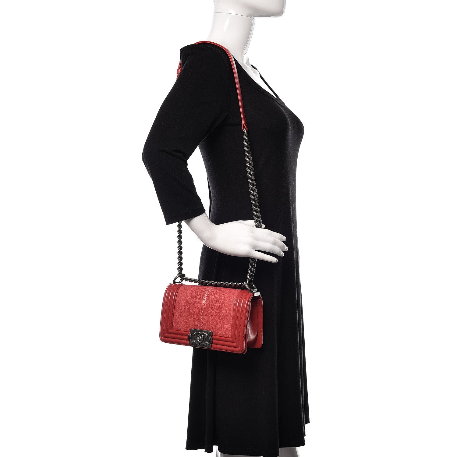 Chanel Galuchat Stingray Small Boy Flap Red 2 of 9