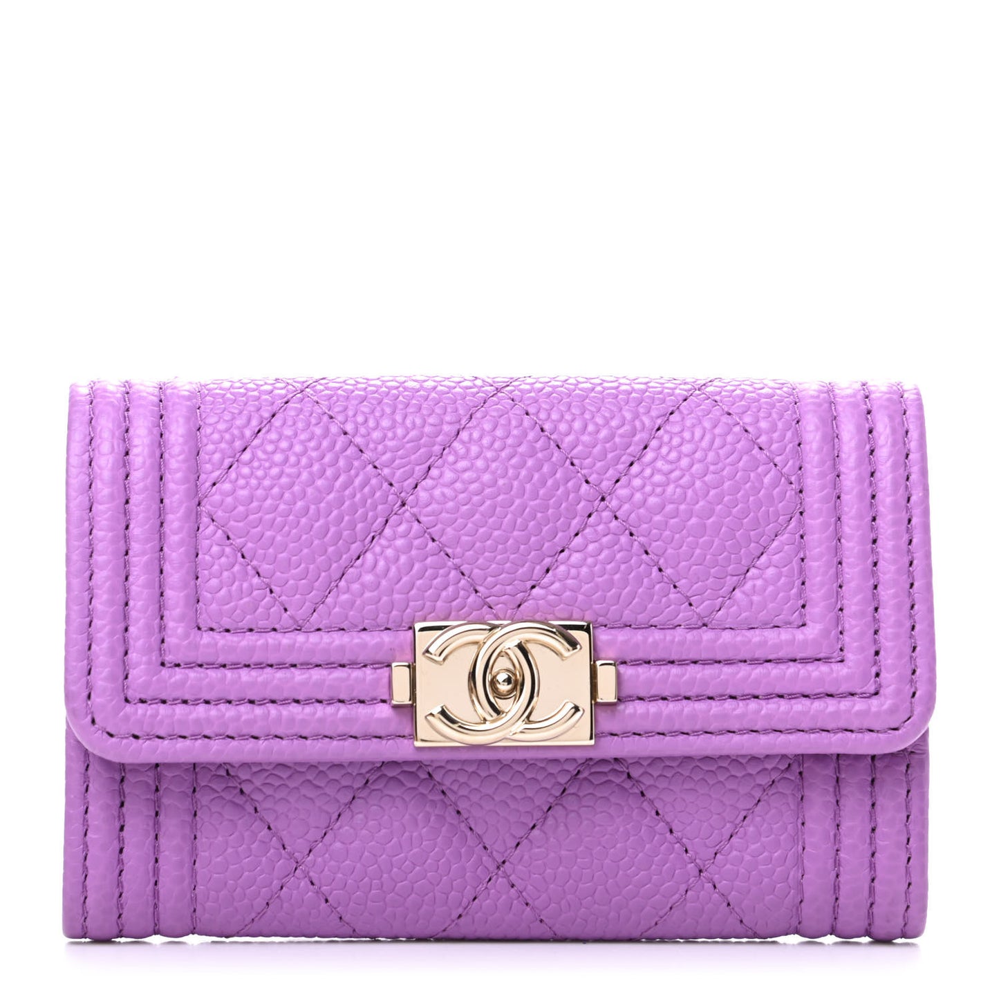 Caviar Quilted Boy Flap Card Holder Purple