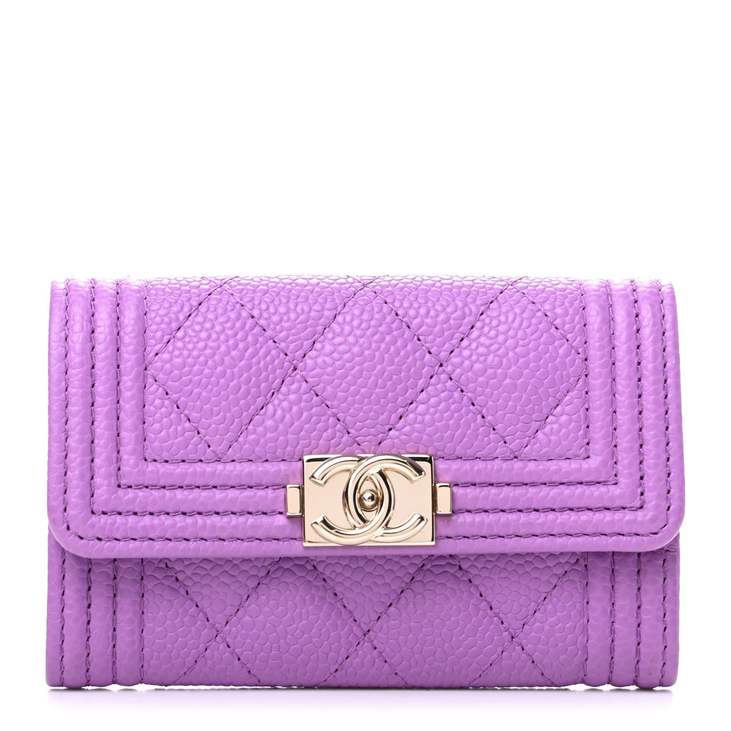 Chanel Caviar Quilted Boy Flap Card Holder Purple 1 of 10