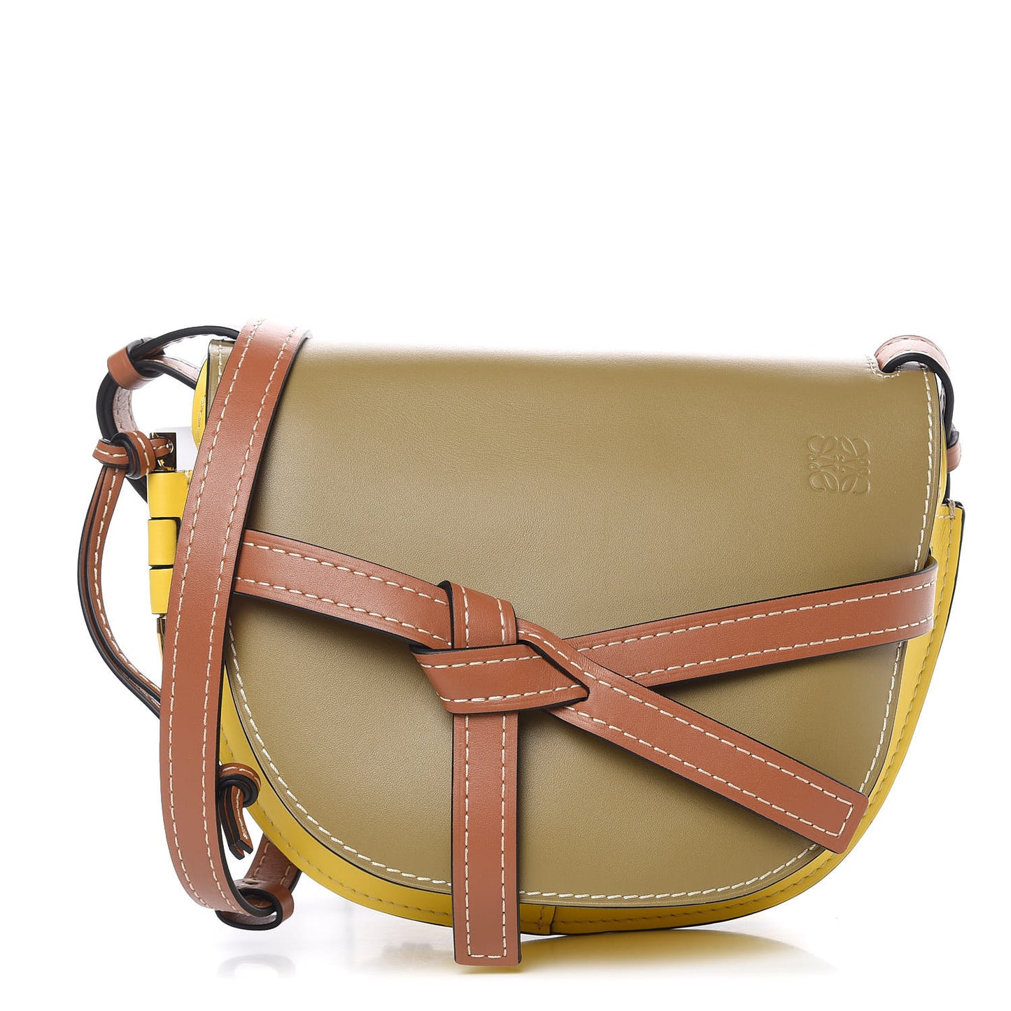 Calfskin Small Gate Crossbody Bag Mocca Yellow Pecan
