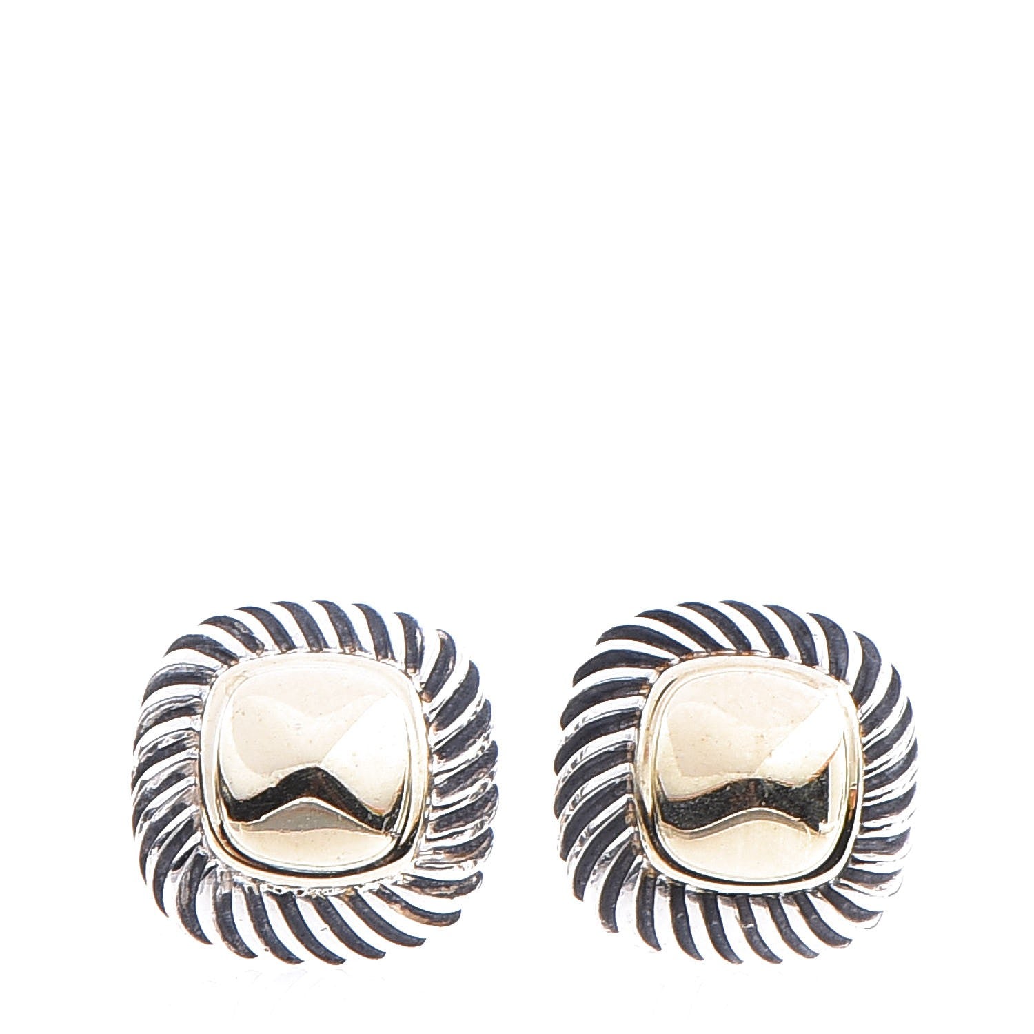 David Yurman Sterling Silver 14K Yellow Gold 7mm Albion Cable Earrings 1 of 7