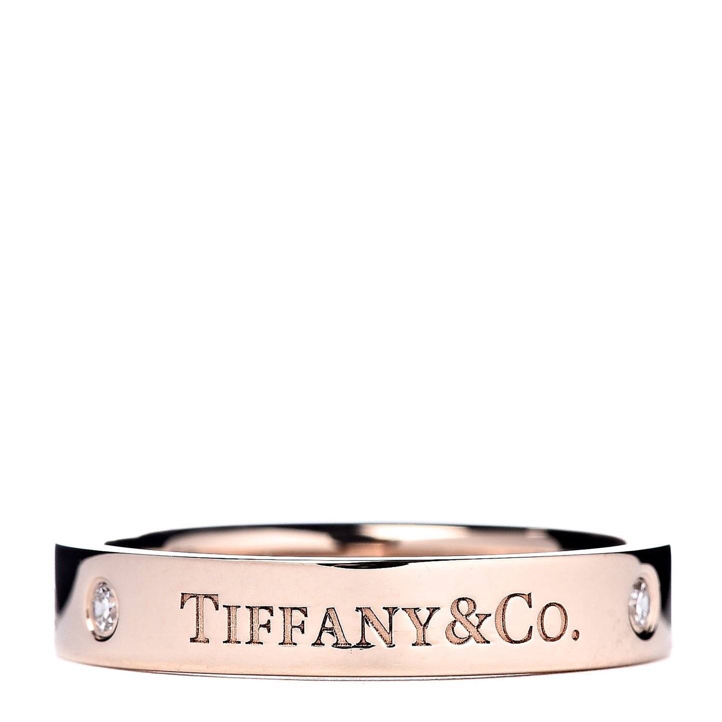 18K Rose Gold Diamond 4mm Logo Band Ring 58 8.25