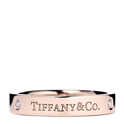 Tiffany 18K Rose Gold Diamond 4mm Logo Band Ring 58 8.25 3 of 4