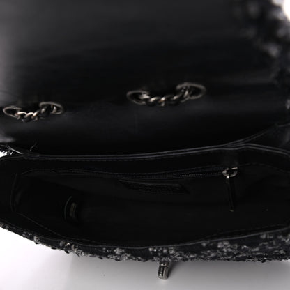 Chanel Shearling Tweed Medium Boy Flap Black Grey 4 of 9