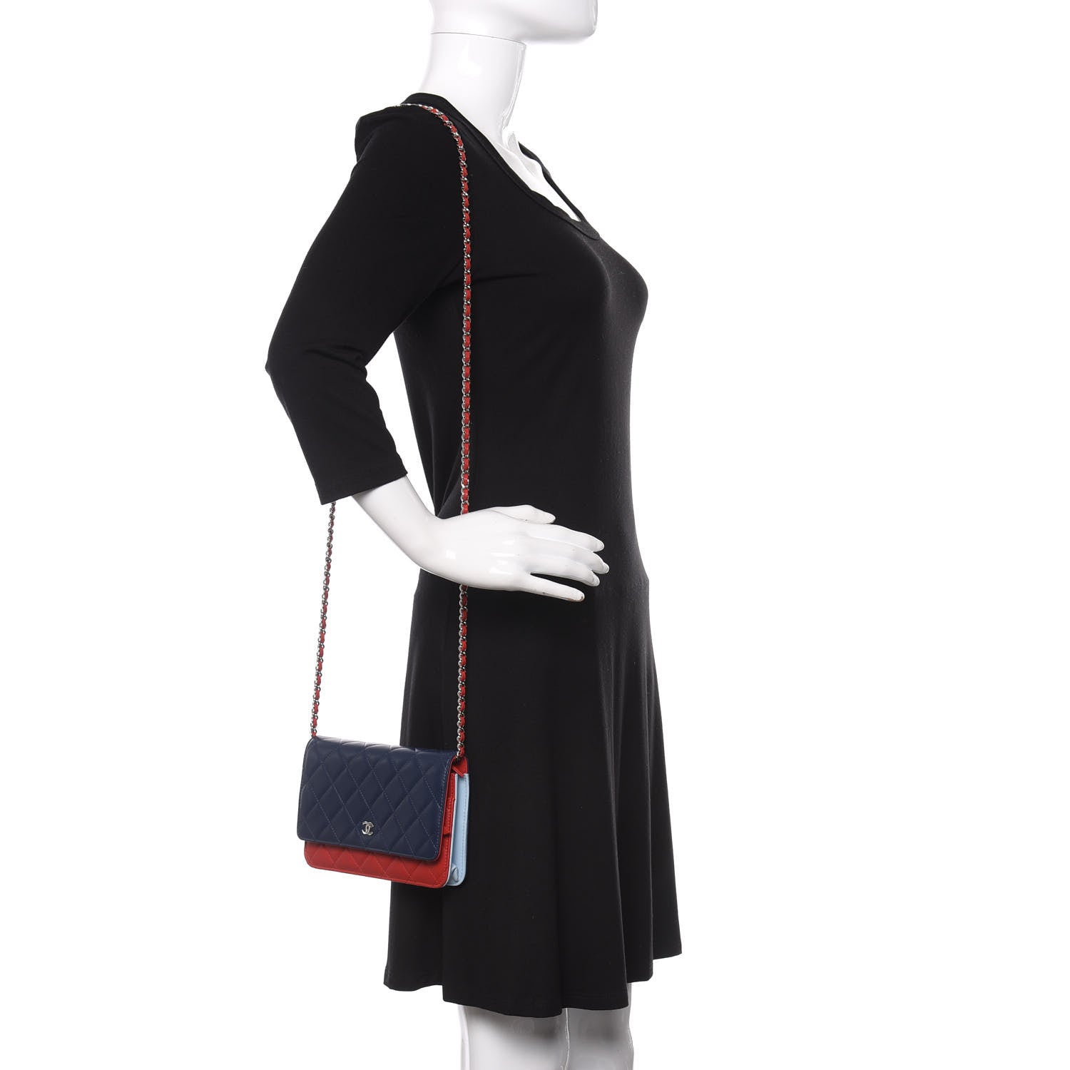 Chanel Lambskin Quilted Tri-Color Wallet On Chain WOC Red Blue 3 of 11