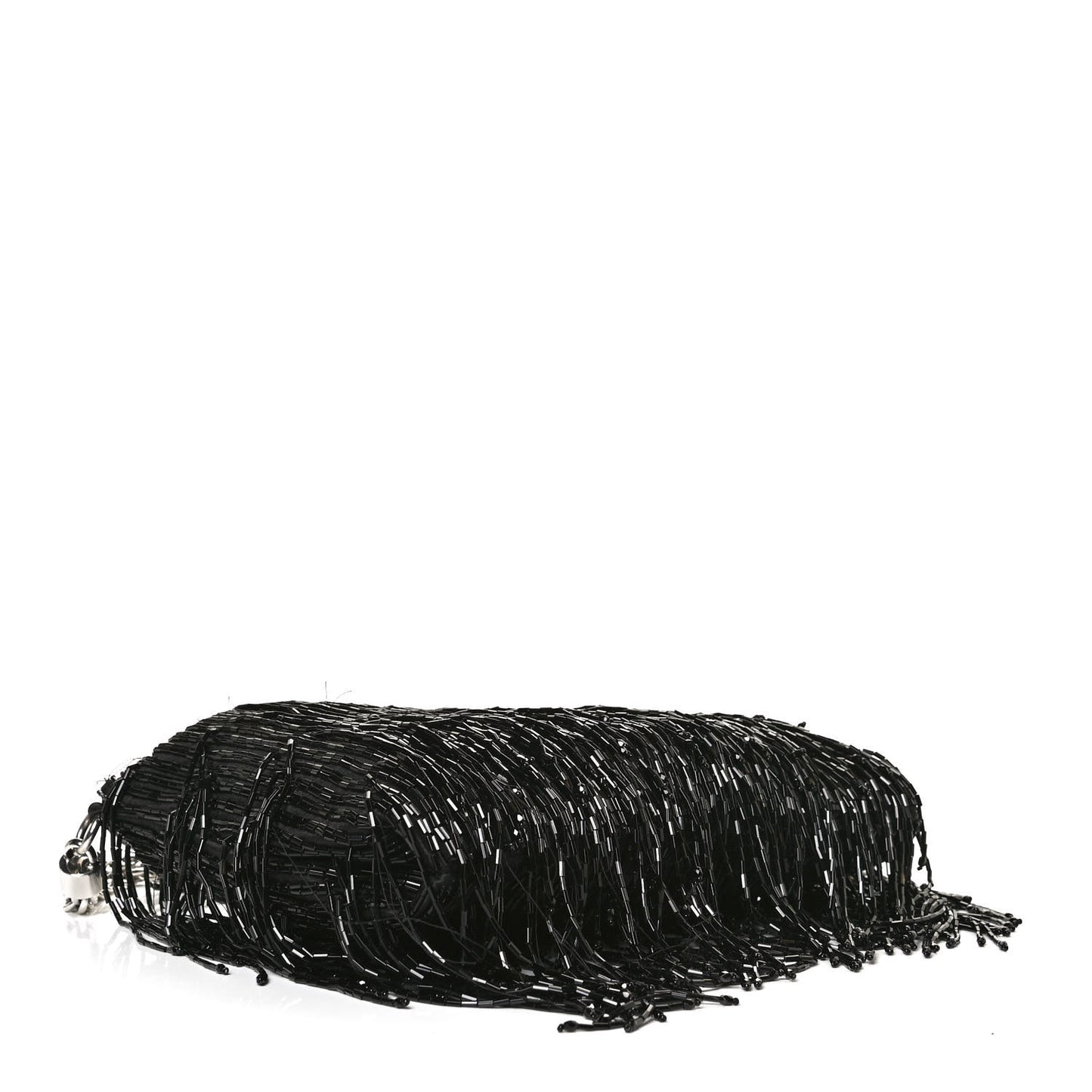 Satin Bead Embellished Callie Fringe Tassel Chain Evening Bag Black