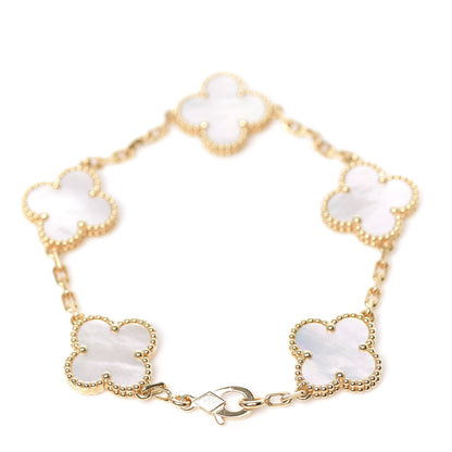 Van Cleef & Arpels 18K Yellow Gold Mother of Pearl 5 Motifs Vintage Alhambra Bracelet 3 of 5